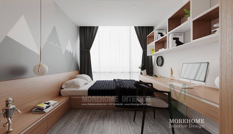 Mẫu kệ tủ treo tường được thiết kế một cách thông minh, tích hợp của nhiều chức năng như: bàn làm việc, kệ trang trí decor...