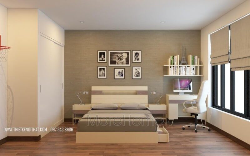 Giường ngủ hiện đại được thiết kế thông minh, phần dưới giường có ngăn tủ thuận tiện hơn cho gia chủ trong quá trình nghỉ ngơi và lưu trữ đồ