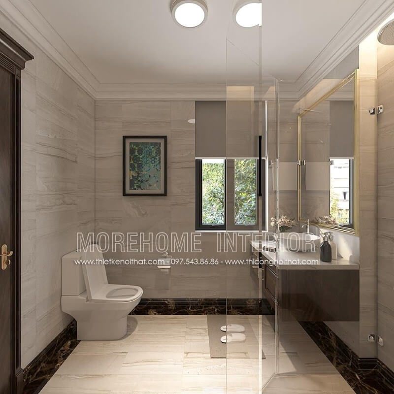 Thiết kế nội thất phòng tắm biệt thự có phong cách sang trọng và hiện đại.