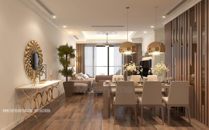 Không gian ăn uống được trang trí sang trọng với kiểu dáng hiện đại và tinh tế.